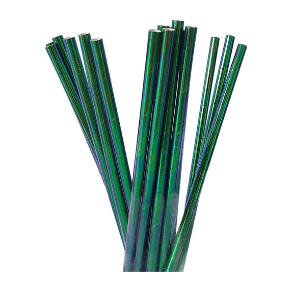 Gallickan Paper Straws, Glitter Pearl Film Straws, Bent Straws for Milk Tea, Drink Straws for Party, Bar and Beverage Store, 100pcs, Green