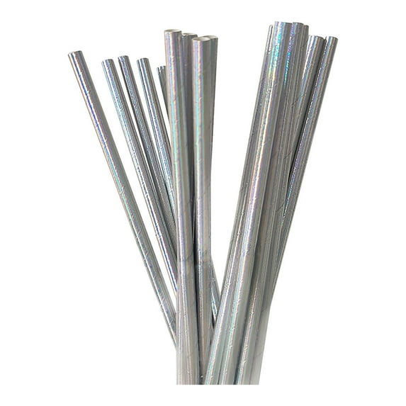 Gallickan Paper Straws, Glitter Pearl Film Straws, Bent Straws for Milk Tea, Drink Straws for Party, Bar and Beverage Store, 100pcs, Silver