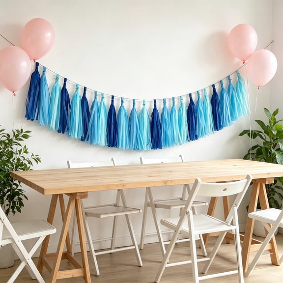 Gallickan Paper Tassel Garland Banners, 20pc Blue Party Streamer with 2m String, Festive Decoration for Birthday Baby Shower Wedding, Tissue Paper Pom Pom Banner