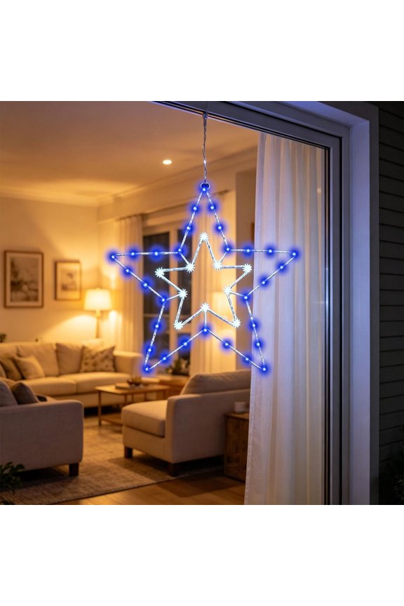 Patriotic Star Window Light, LED, 2 Modes Timer, Battery Operated, Metal, 12.2x12 Inch, for 4th of July Indoor Outdoor