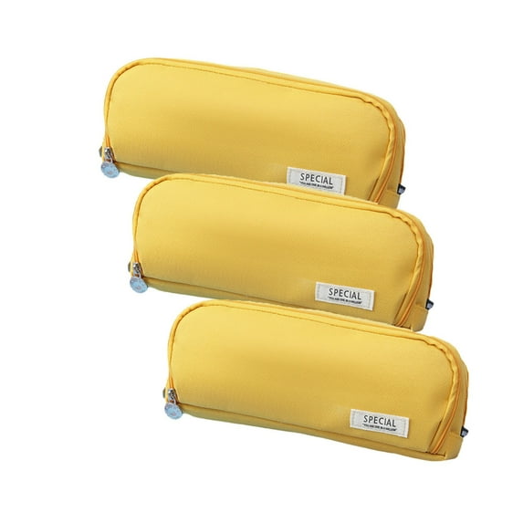 Gallickan Pencil Case Set, 3 Pack Double Layer Pen Pouch Korean Style Supplies Organizer Bag Stationery Storage, Yellow