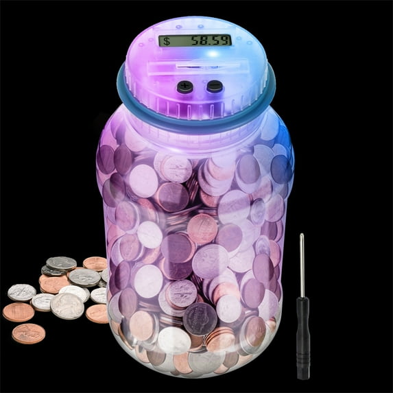 Gallickan Piggy Banks for Adults Kids, Digital Coin Counting Bank with LCD Counterful LED Light, Coin Bank Money Counting Jar with Total Amount Displayed, EUR Counter