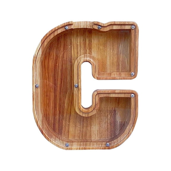 Gallickan Piggy Banks for Kids Boys Girls, Wooden Letter Piggy Bank Alphabet Coin Bank with Initial, Encourages Early , Gifts for Birthday, Christmas, C