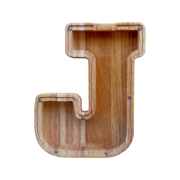Gallickan Piggy Banks for Kids Boys Girls, Wooden Letter Piggy Bank Alphabet Coin Bank with Initial, Encourages Early , Gifts for Birthday, Christmas, J