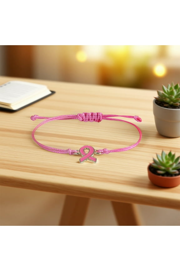 Gallickan Pink Ribbon Bracelet, Adjustable Health Awareness Hand Chain, Inspirational Jewelry for Charity and Holiday Gifting, D