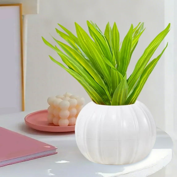 Gallickan Plastic Flower Pot, Pumpkin Shape Decorative Planter with Two Halves, Festive Garden Vase for Indoor and Outdoor Plants, White