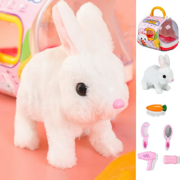 Gallickan Plush Bunny Toys Set for Kids, 7Pcs Bunny Pet Care Role Play Toy with Pet Cage, Bunny Stuffed Animal Toys, Animal Toys for Kids, Gift for 2+ Years Old, White