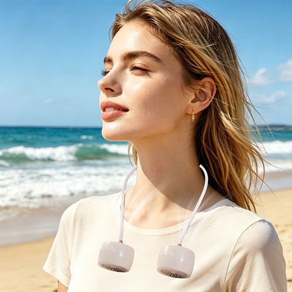 Gallickan Portable Neck Fan, Hands Free Bladeless, 3 Speeds USB Rechargeable, 360 Adjustable Hose, Hanging Wearable Cooler, for Outdoor Travel, Plastic, 1pc
