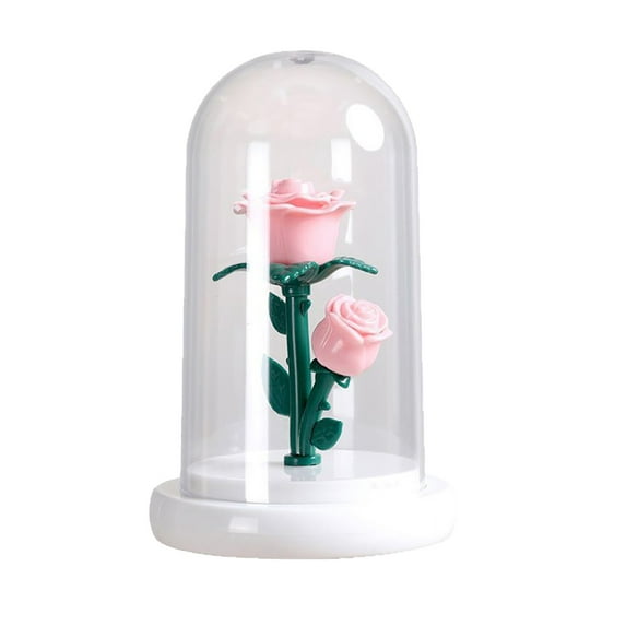 Gallickan Preserved Flower Night Light, Mini Ambient Lamp, Valentine's Day Festive Decoration, Glass Dome with LED Base, USB Powered, for Home Accents, Bedside Table, White