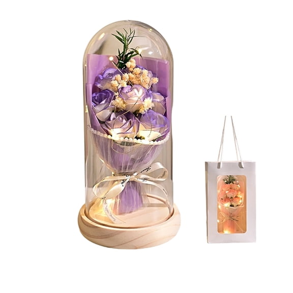 Gallickan Preserved Rose Bouquet, Forever Roses Gift Box, Eternal Flower Arrangement, Real Touch Roses, Long Lasting Floral Display for Valentine, Birthday, Anniversary, Purple