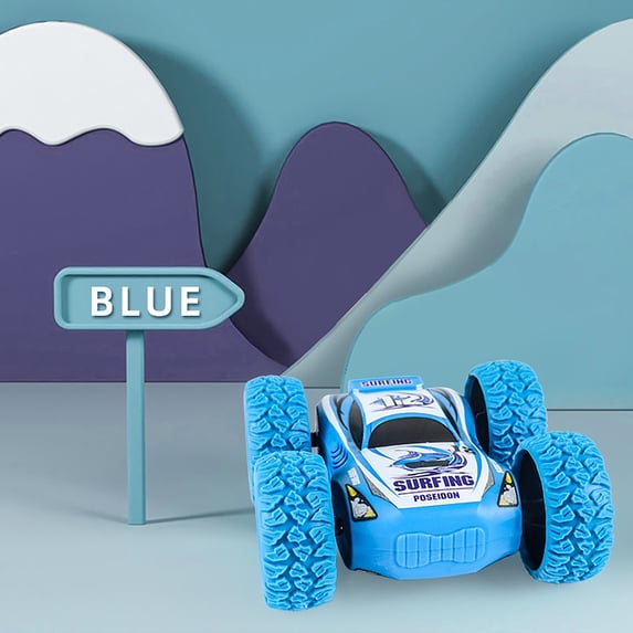 Gallickan Pull Back Car Flip Cars, Friction Powered Toys for 3 4 5 6 Year Old Boys, Push and Go Vehicles Inertial Cars for Boys and Girls Birthday Party, Blue