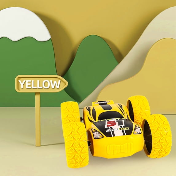 Gallickan Pull Back Car Flip Cars, Friction Powered Toys for 3 4 5 6 Year Old Boys, Push and Go Vehicles Inertial Cars for Boys and Girls Birthday Party, Yellow