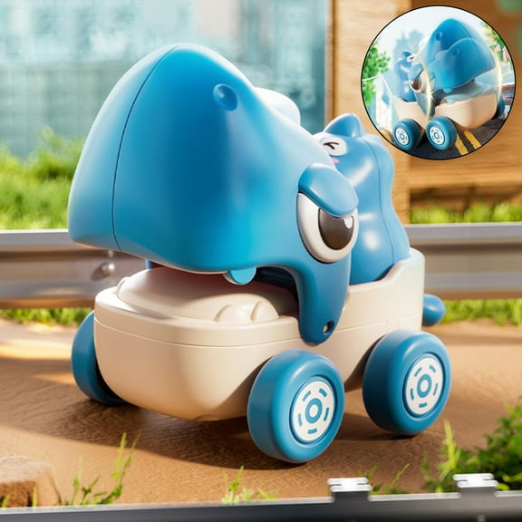 Gallickan Pull Back Dinosaur Toy Car, String Activated Motorized Vehicle, Cartoon Shark Triceratops Pull String Racer, Fun Gift For Playtime, Activity Toy, Blue