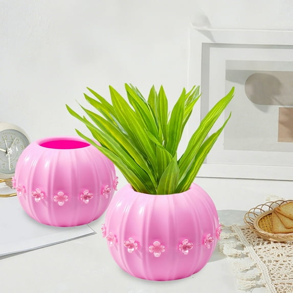 Gallickan Pumpkin Vase, Plastic Decorative Flower Pot with Petal Design, Two-Part Splicing Planter for Home and Party Decor, Pink