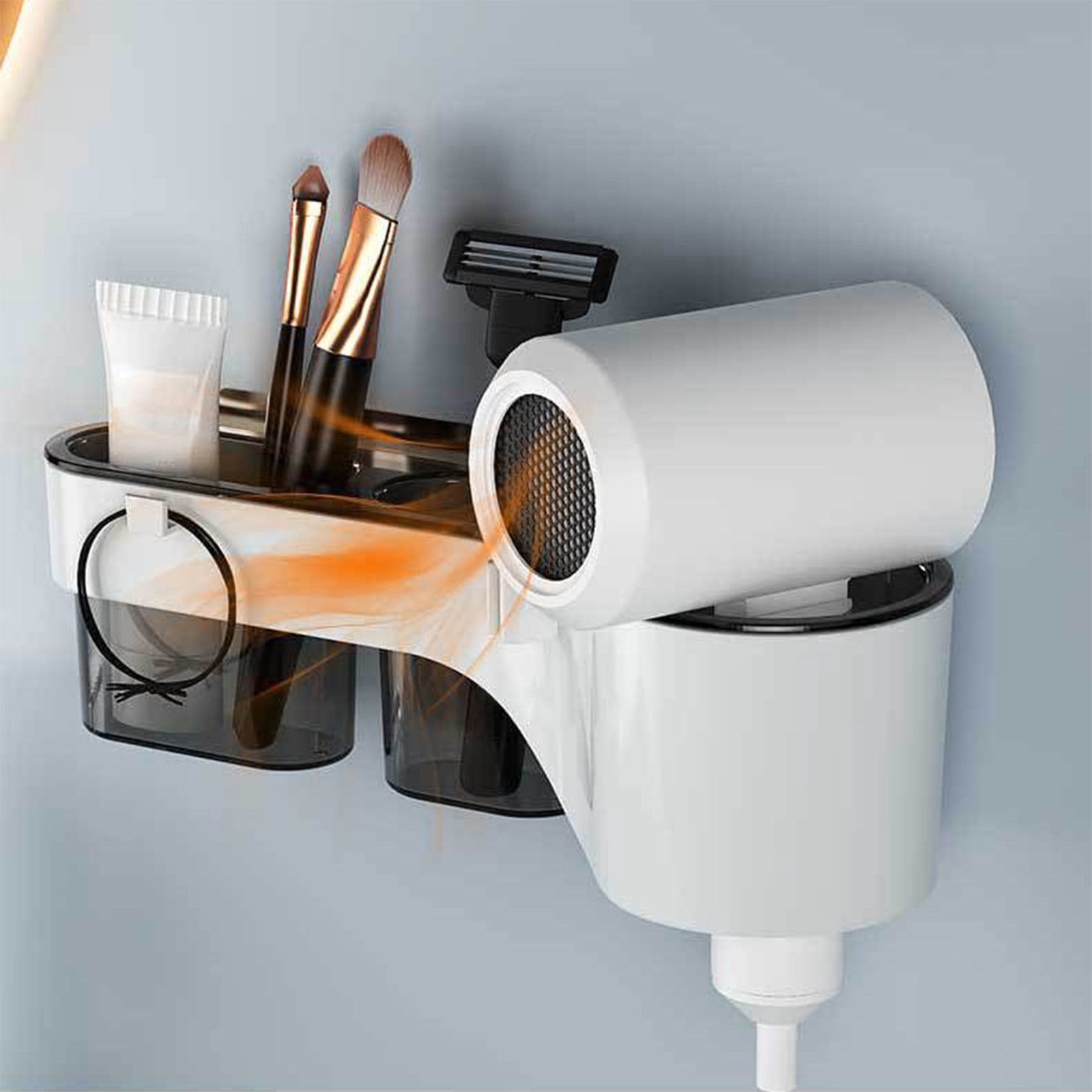 Gallickan No Punching Required Hair Dryer Holder, Wall Mounted Storage ...