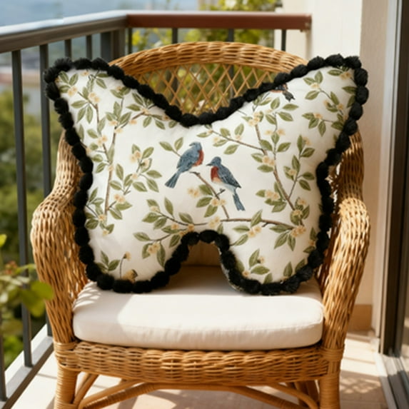 Gallickan Retro Butterfly Pillow, Unique Shape Throw Pillow, Decorative Cushion with Filling, Bohemian Home Decor, Accent Pillow for Living Room, Bed, Sofa, White