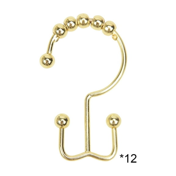 Gallickan Shower Curtain Hooks, 12 Pack Double Hook Rings for Bathroom Liners, Metal Grommet Hooks for Hanging, Matte Black Finish, Gold