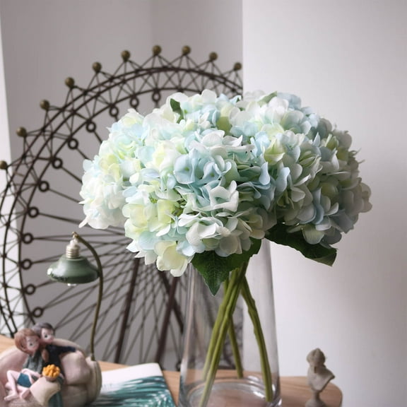Elainilye Silk Hydrangea Bouquet, Fake Flower for Wedding Party Home Vase Decor, Craft Fake Floral Decoration Accent for Mantel Table Setting, Blue