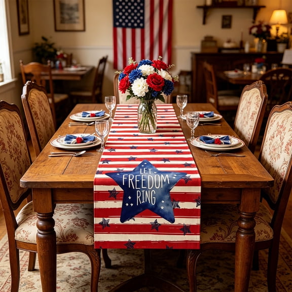 Gallickan Small USA Independence Day Star Stripe Table Runner 33x120cm, Polyester Holiday Decor for Dining Kitchen Coffee Table, 1pc Tablecloths