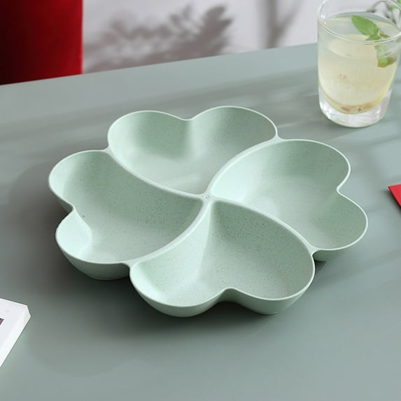 Gallickan Snack Tray, Heart Shape Dried Fruit Partitioned Serving Dish, Wheat Straw Eco-Friendly Home Party Candy Nut Box for Coffee Table Decor, Green