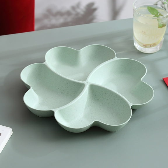 Gallickan Snack Tray, Heart Shape Dried Fruit Partitioned Serving Dish, Wheat Straw Eco-Friendly Home Party Candy Nut Box for Coffee Table Decor, Green