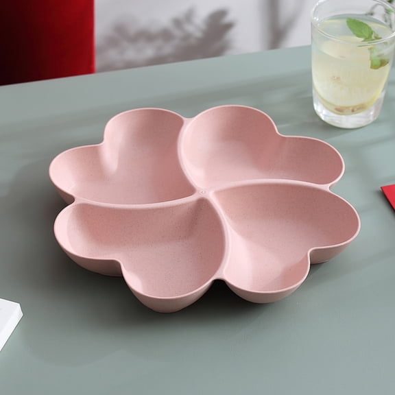Gallickan Snack Tray, Heart Shape Dried Fruit Partitioned Serving Dish, Wheat Straw Eco-Friendly Home Party Candy Nut Box for Coffee Table Decor, Pink