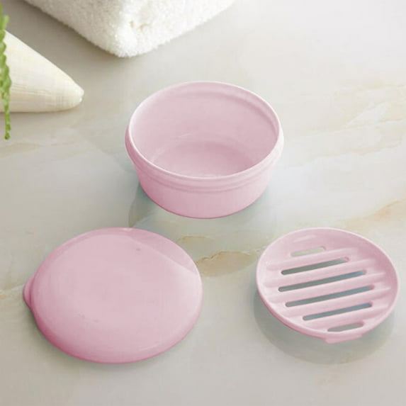Gallickan Soap Box, Portable Travel Holder with Drainage Vents Lid, Bathroom Counter Shelf Large Capacity Soap Dish Organizer, Pink