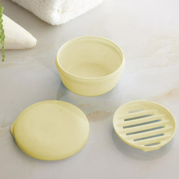 Gallickan Soap Box, Portable Travel Holder with Drainage Vents Lid, Bathroom Counter Shelf Large Capacity Soap Dish Organizer, Yellow