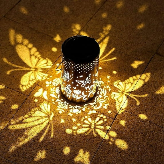 Gallickan Solar Lanterns Outdoor, Hanging Butterfly Decor Lantern Waterproof Hollow Out Retro Metal Decorative Garden Light for Patio,Yard,Landscape,Walkway,Festival, A
