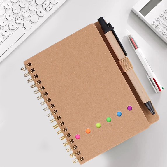 Gallickan Spiral Notebook, Coil Binding with Adhesive Notes Index Tabs, Creative Combo for Office or Ad Organization, Khaki