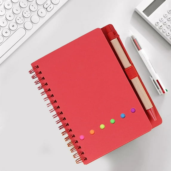 Gallickan Spiral Notebook, Coil Binding with Adhesive Notes Index Tabs, Creative Combo for Office or Ad Organization, Red