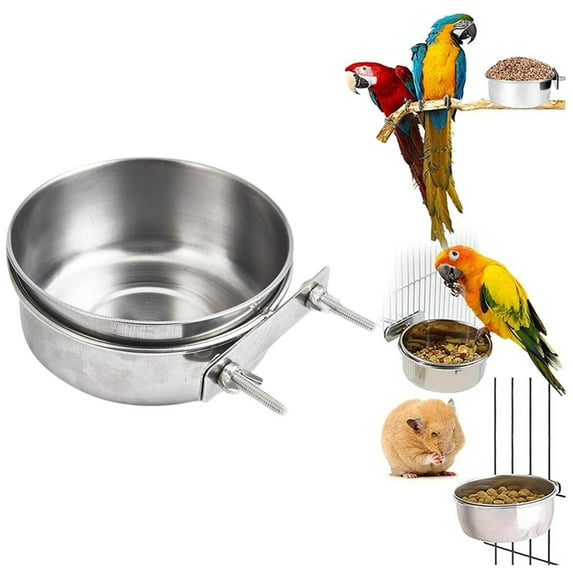 Gallickan Stainless Steel Bird Feeding Dish Cups, Bird Feeder Parrot Food Water Bowls with Clamp, Pet Cage Cups Holder for Bird Parrot Small Animal, 3.9 Inch