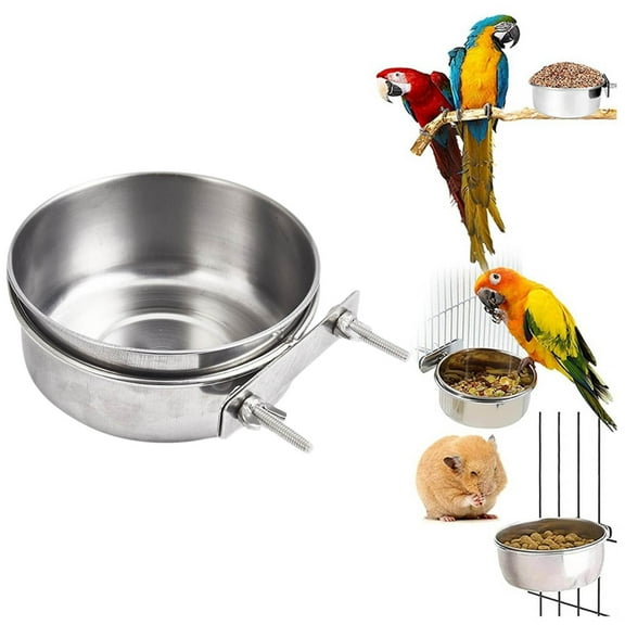 Gallickan Stainless Steel Bird Feeding Dish Cups, Bird Feeder Parrot Food Water Bowls with Clamp, Pet Cage Cups Holder for Bird Parrot Small Animal, 5.5 Inch