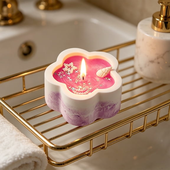 Gallickan Starry Garden Flower Shape Plaster Candle, Scented Gypsum Jar Candle, Home Decor Aromatherapy Gift for Holiday, Purple Wax Romantic Accent Piece