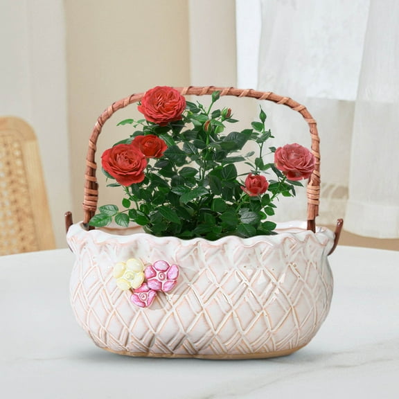 Gallickan Succulent Planter, 6 Inch Flower Plant Pot with Handle for Indoor Outdoor Plants, Handheld Basket Planter Decorative Succulents Planter, A