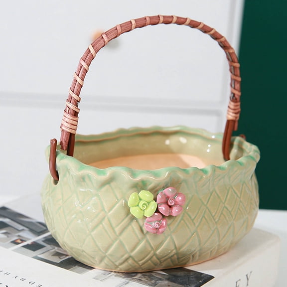 Gallickan Succulent Planter, 6 Inch Flower Plant Pot with Handle for Indoor Outdoor Plants, Handheld Basket Planter Decorative Succulents Planter, B