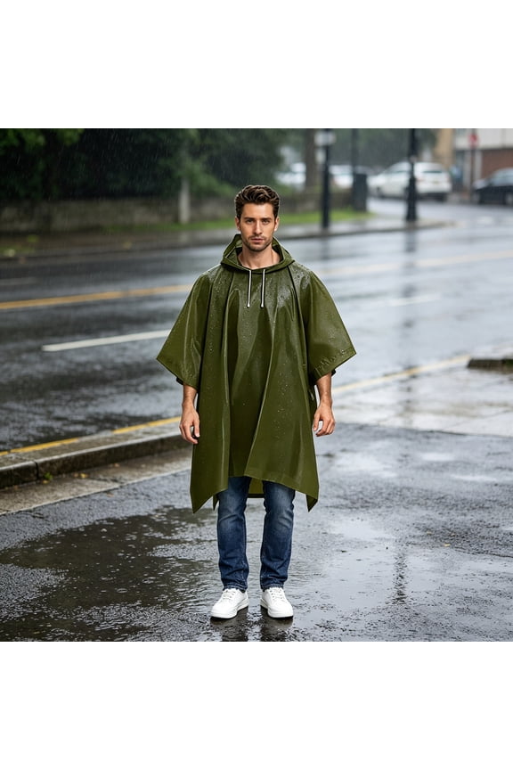 Thickened Cloak Raincoat, Unisex Adult Portable EVA Rain Poncho, Hooded Reusable Waterproof Jacket for Hiking, Cycling, Outdoor