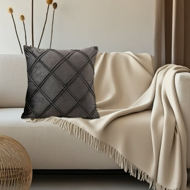 Gallickan Throw Pillows for Couch, Decorative Pillows Cross Pattern Ultra-Soft Square Throw Pillow for Sofa, Bed and Couch Decorative Stuffer Pillows 18x18 Inch, Dark Gray