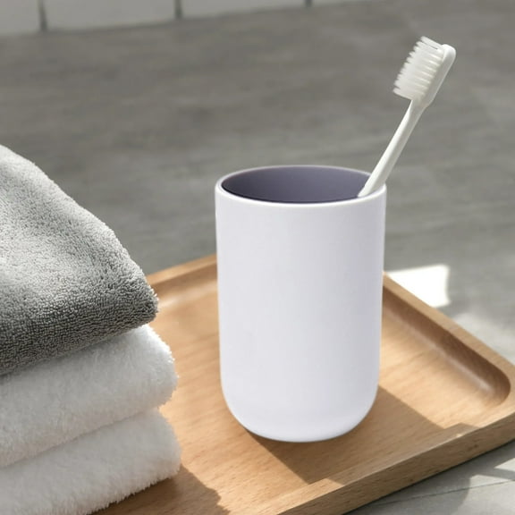 Gallickan Toothbrush Holder Set, 2 Modern Acrylic Bathroom Organizer Cups, Countertop Vanity Storage for Dorm, Apartment, Couple, and Family, Gray