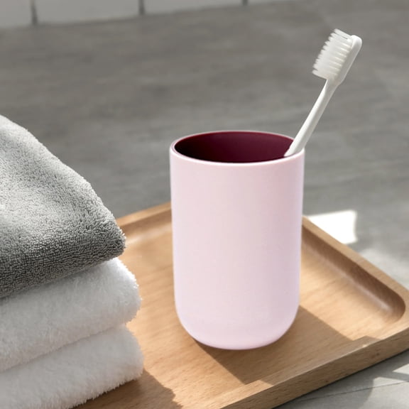 Gallickan Toothbrush Holder Set, 2 Modern Acrylic Bathroom Organizer Cups, Countertop Vanity Storage for Dorm, Apartment, Couple, and Family, Pink