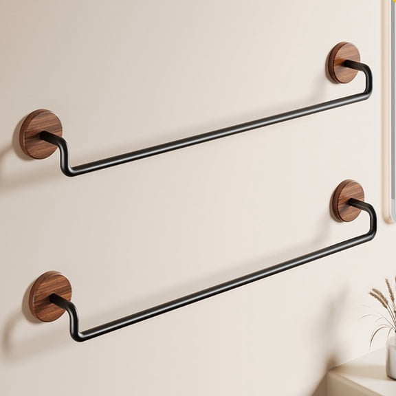 Gallickan Towel Rack for Bathroom, Double Towel Holders Wall Mounted No-Drill, Walnut Wood Bathroom Accessory Towel And Bath Sheet Hanger Towel Shelf(Black).