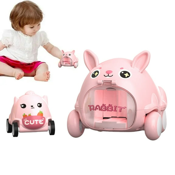 Gallickan Toy Cars for Toddlers 1-3, 2 Pack Cartoon Catapult Car, Baby Toys 12-18 Months, Interactive Toy Birthday Gift for Boys and Girls, Pink