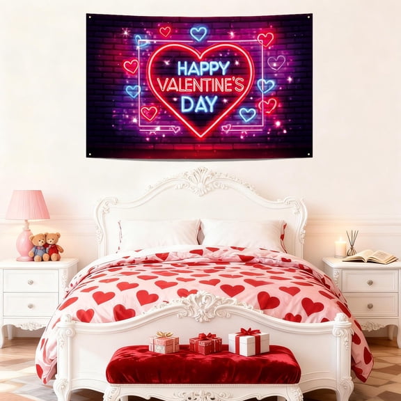 Gallickan Valentine's Day Wall Hanging, 71 x 45 Inch Big Fabric Tapestry, Room Decor Bedroom Decor, Holiday Themed Wall Covering for Home Decoration and Gifts, C