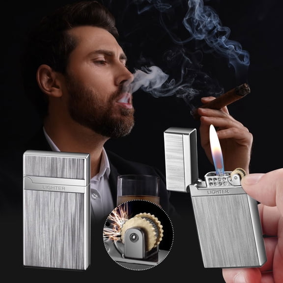 Gallickan Vertical Ignition Lighter Silver, Metal Flint Lighter with Ding Sound for Barbecue Fishing
