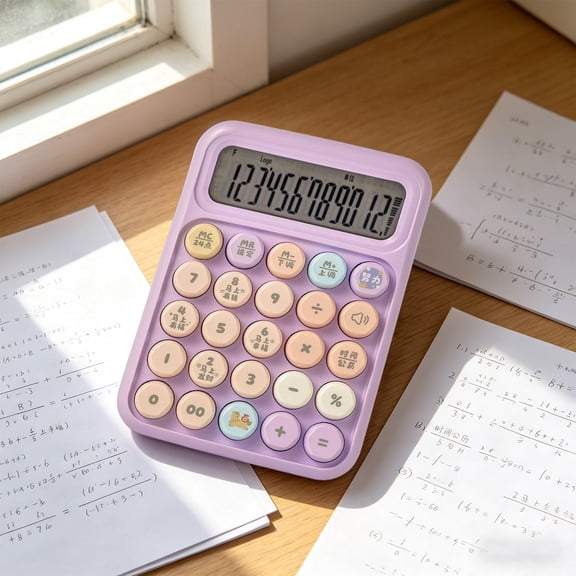 Gallickan Voice Calculator Purple, 12-Digit Large Display Desktop Calculator with Voice Broadcast, 1pc Battery Powered