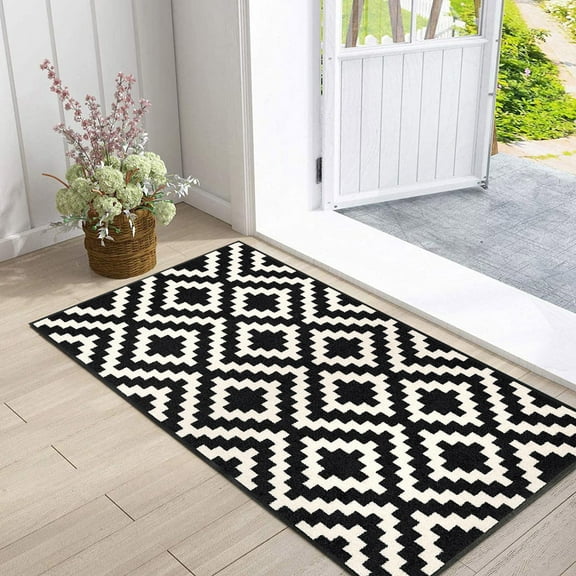 Gallickan Washable Area Rug, 20"x31.5" Black Retro Entryway Rug Non-Slip Small Rug, Soft Low-Pile Indoor Door Mat Floor Carpet for Entrance Bedroom Kitchen Bathroom, Black