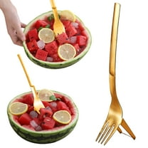 Gallickan Watermelon Cutter Fork, Fruit Cube Cutter Fruit Slicer Tool for Making Fruit Cubes Quickly, Kitchen Party Camping Gadget, Golden