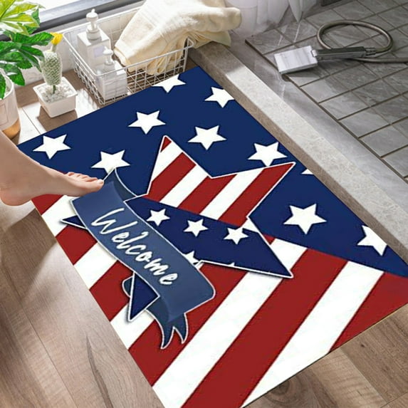 Gallickan Welcome Mat, American Star Red White and Blue Stripe Floor Mats for Home Entrance, United States Flag Outdoor Rugs Doormats for Front Porch Decor, B