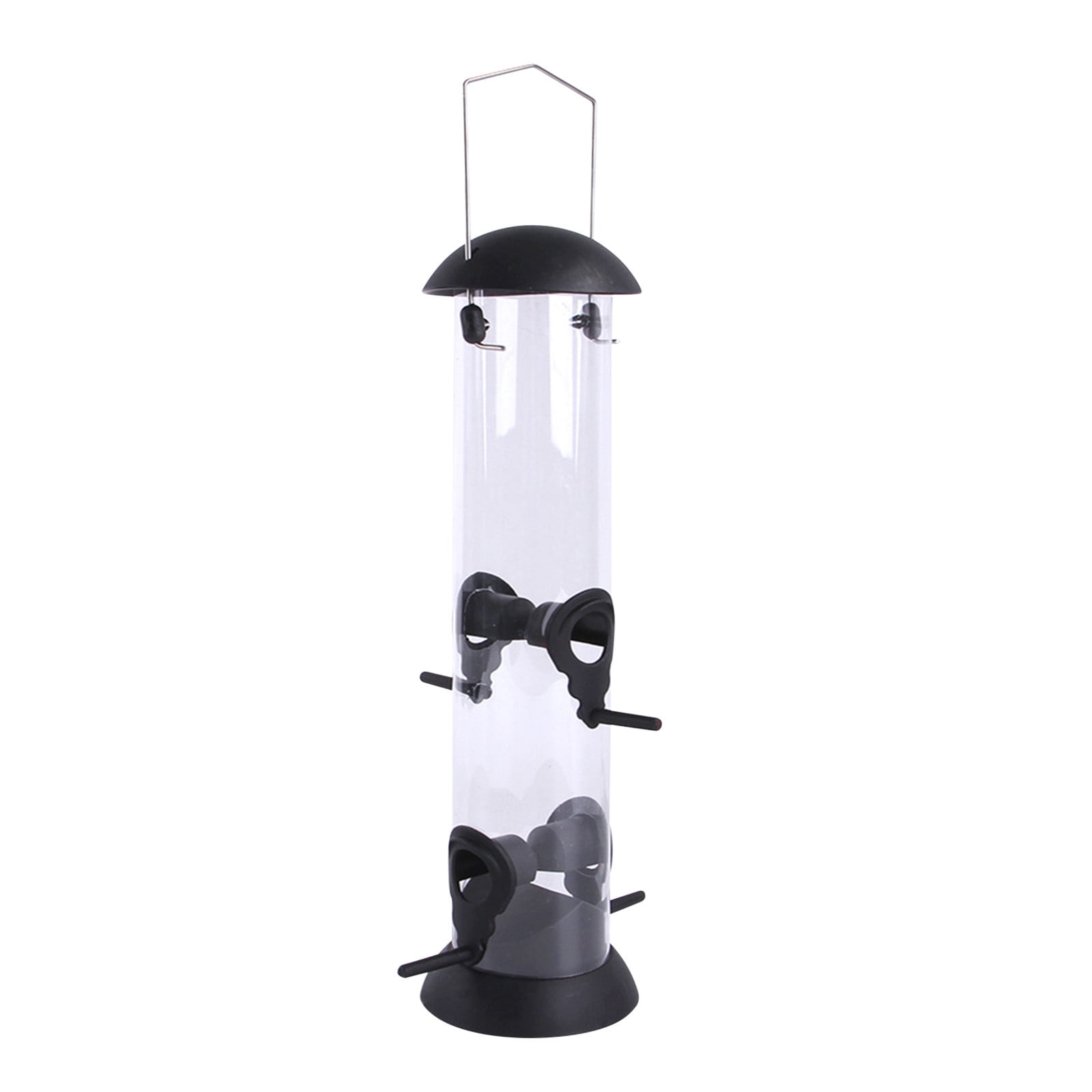 Elainilye Wild Bird Feeder, Squirrel Proof Bird Feeders for Outside, Hanging 4 Port Tube Bird Feeder Transparent for Attracting Birds in Your Lawn, Garden, Balcony