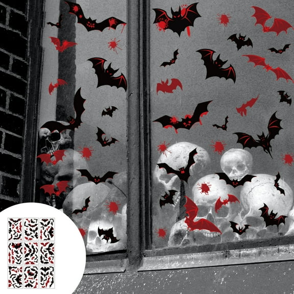 Gallickan Window Clings, 9 Pack Halloween PVC Stickers Ghost Witch Skull Decor, Removable Decal for Glass Door Wall Party Classroom Decoration, Black